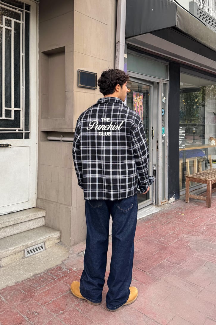 Punchist Baskılı Ekose Oversize Gömlek