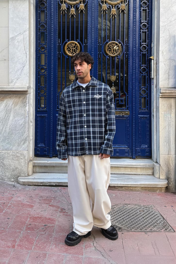 Punchist Baskılı Ekose Oversize Gömlek