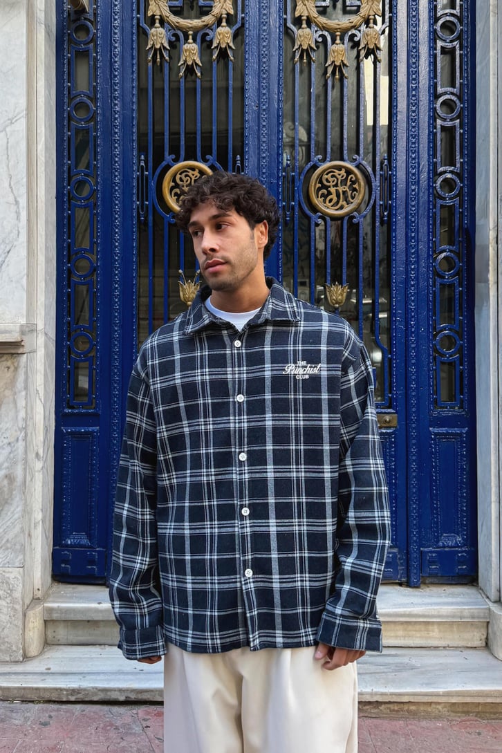 Punchist Baskılı Ekose Oversize Gömlek