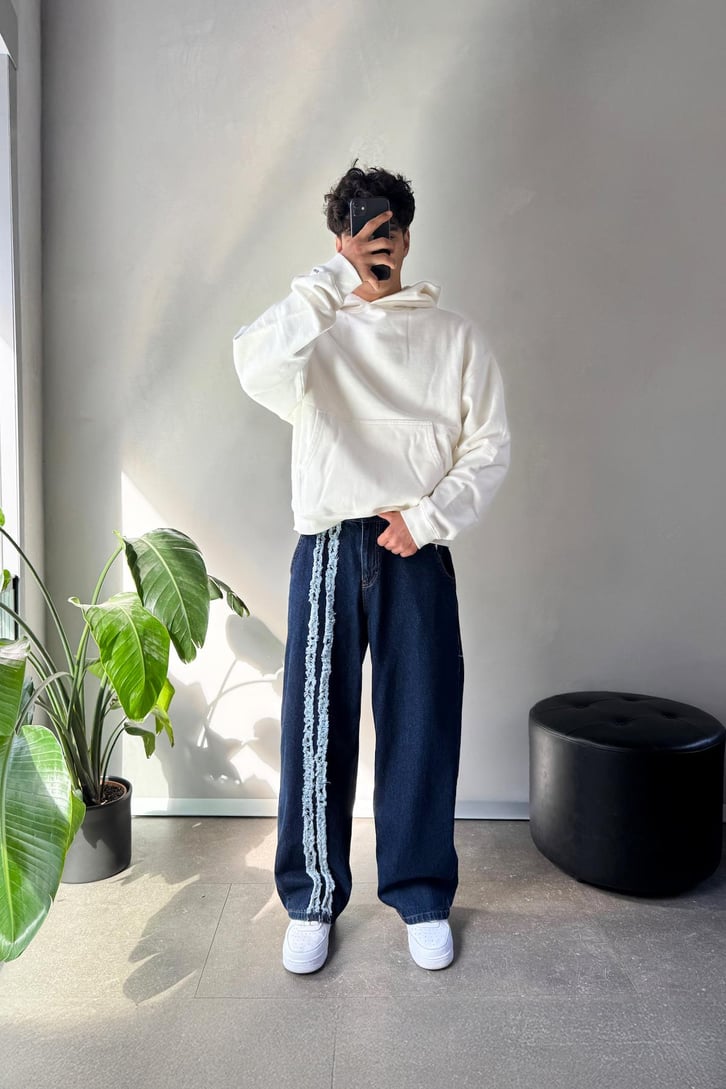 Püskül Şeritli Baggy Jean