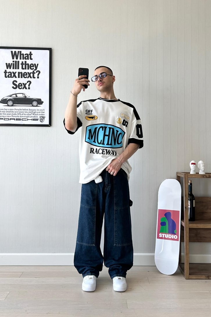 Racer Vibe Baskılı Oversize Tişört