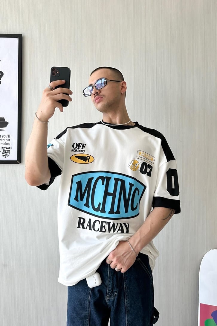 Racer Vibe Baskılı Oversize Tişört