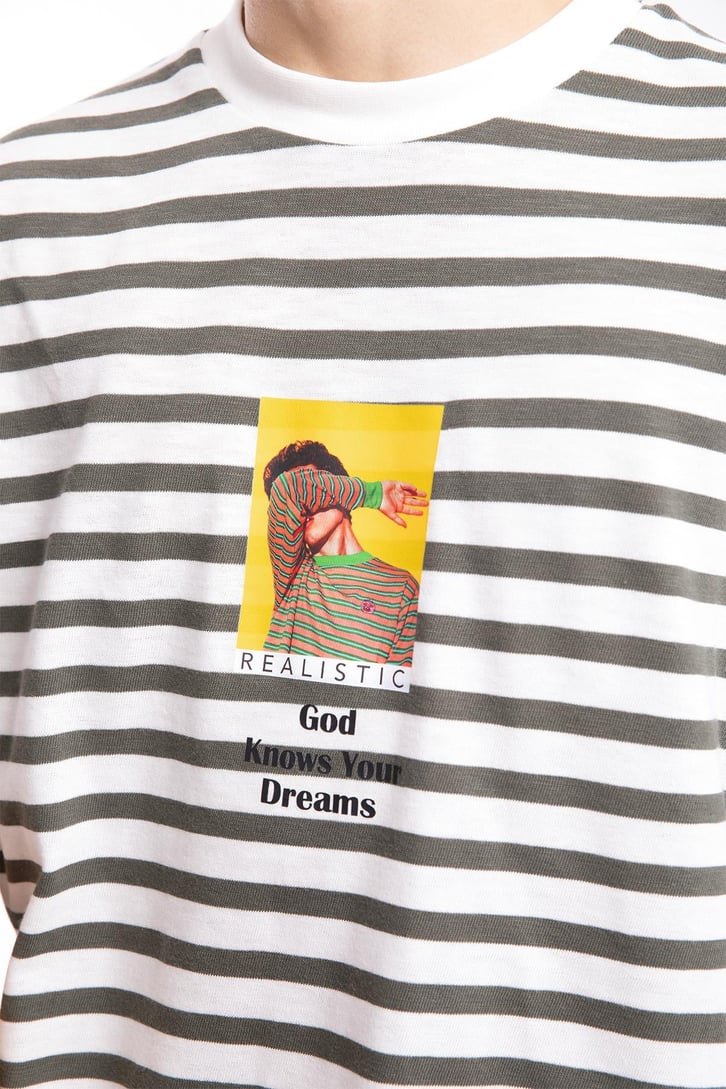 Realistic Baskılı Çizgili Oversize Tshirt