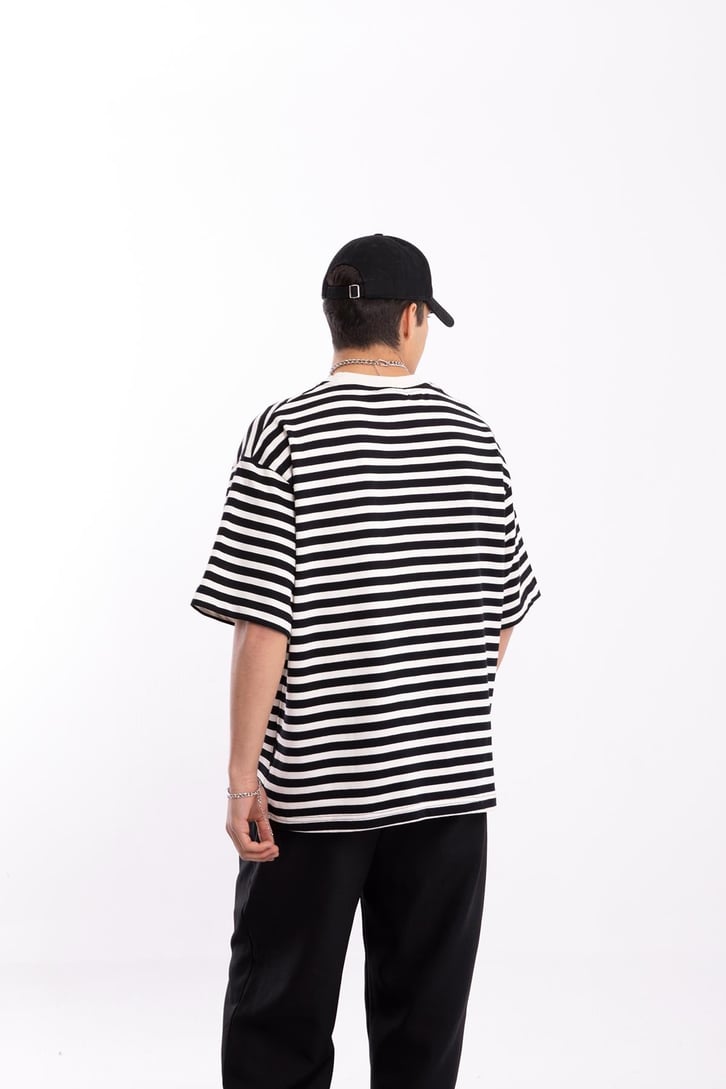Realistic Baskılı Çizgili Oversize Tshirt