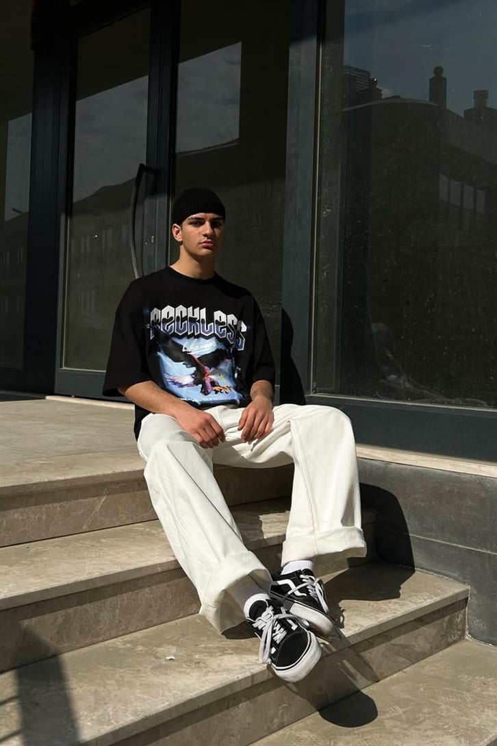 Reckless Eagle Siyah Oversize Tişört