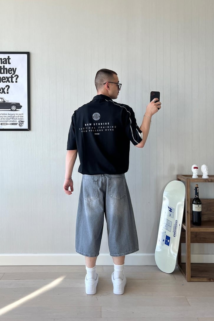 Reflektör Biye Geçiş Polo Yaka Oversize Tişört