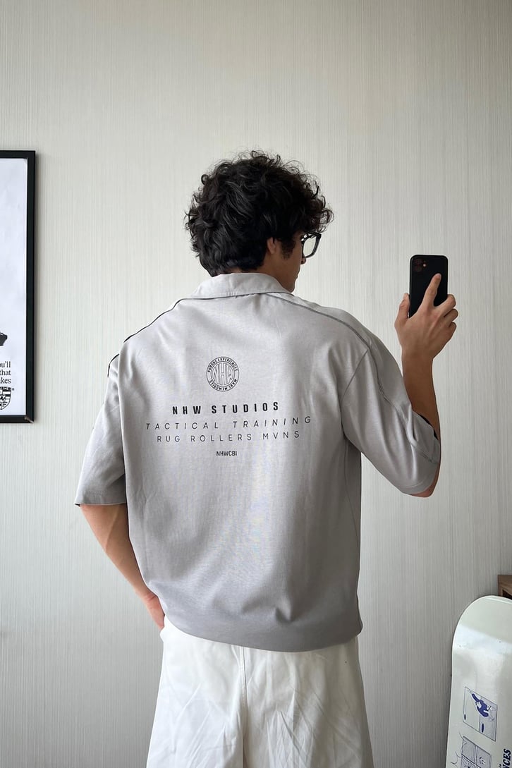 Reflektör Biye Geçiş Polo Yaka Oversize Tişört