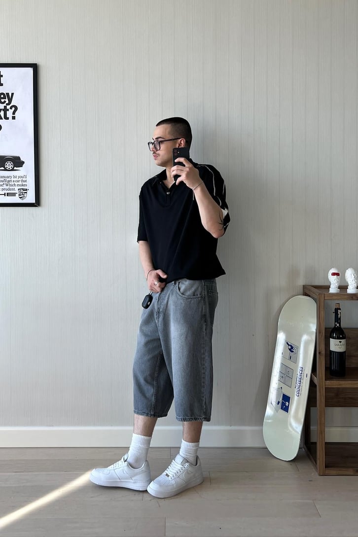 Reflektör Biye Geçiş Polo Yaka Oversize Tişört