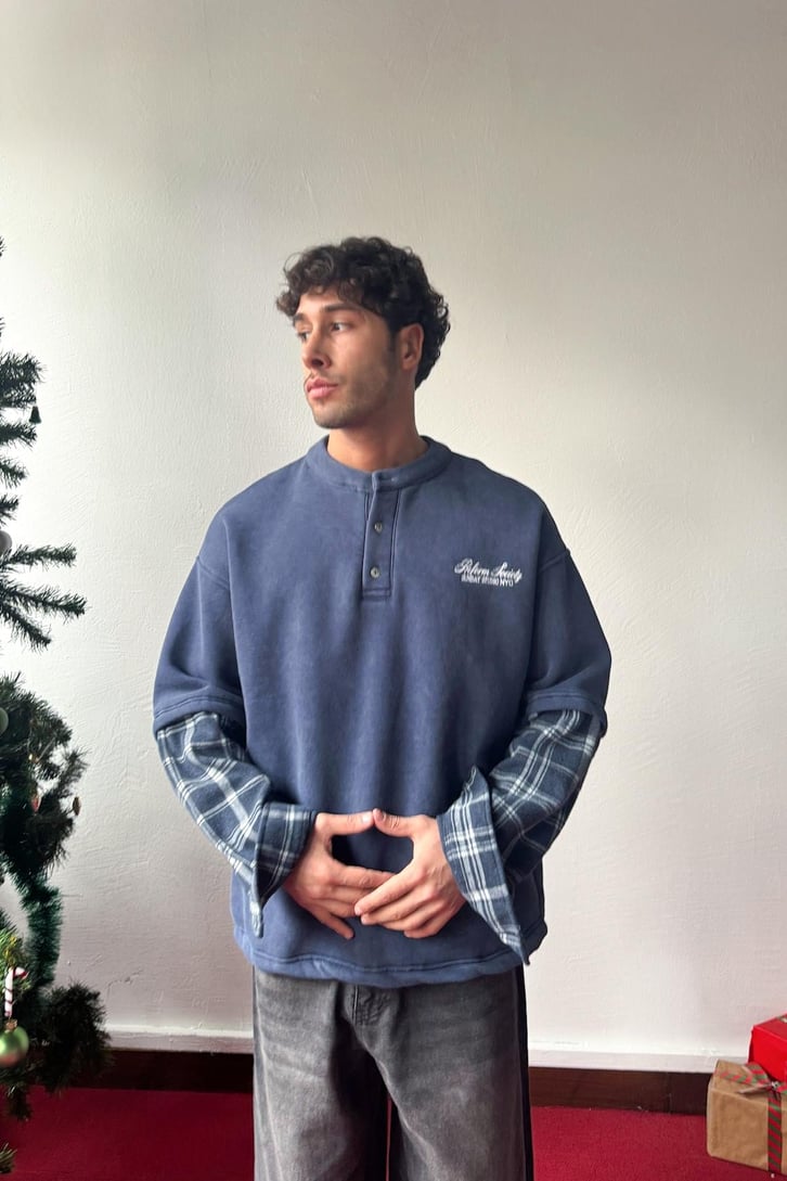 Reform Nakışlı Yaka Düğmeli Sweatshirt