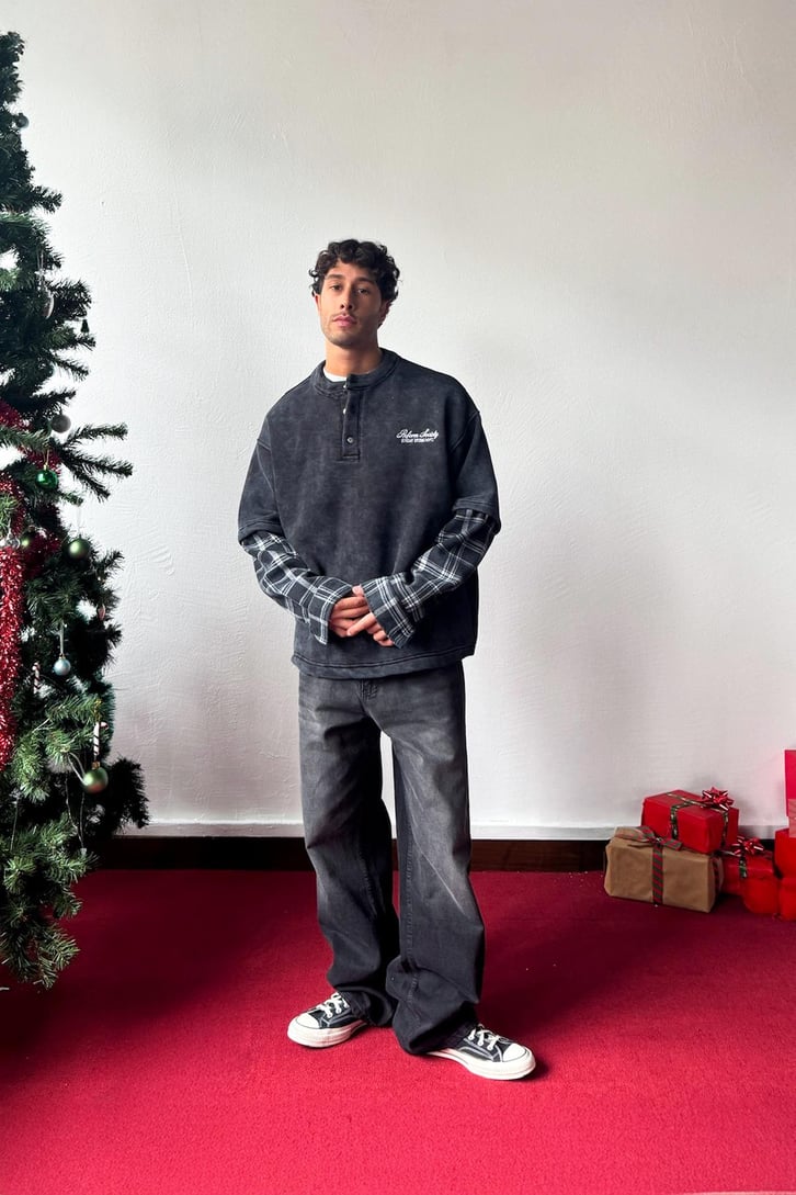 Reform Nakışlı Yaka Düğmeli Sweatshirt