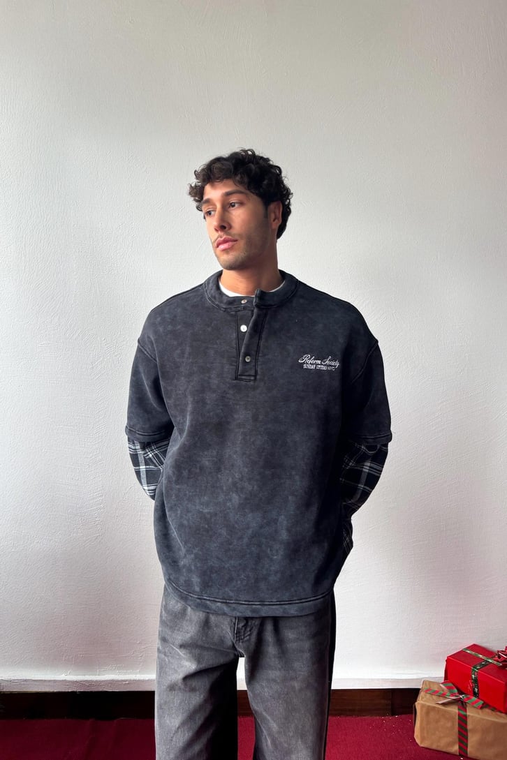 Reform Nakışlı Yaka Düğmeli Sweatshirt