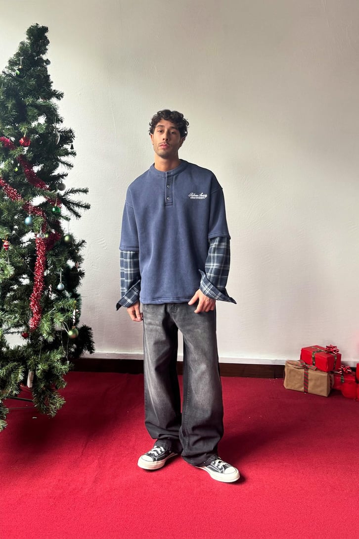 Reform Nakışlı Yaka Düğmeli Sweatshirt