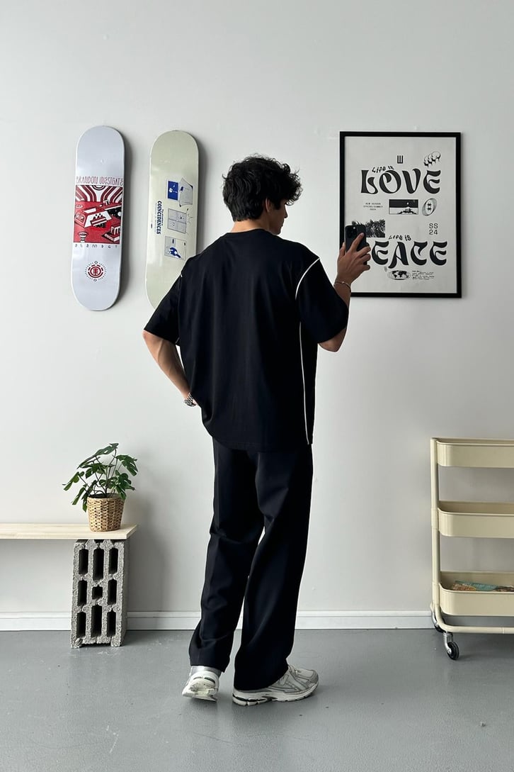 Reglan Kol Biye Detaylı Oversize Tişört