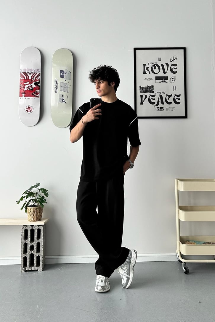 Reglan Kol Biye Detaylı Oversize Tişört