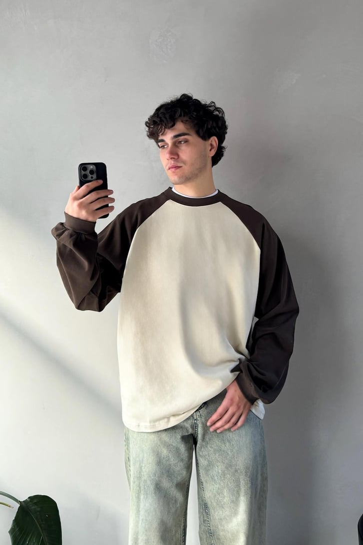 Reglan Kol Oversize Koyu Kahve Long Sleeve Tişört