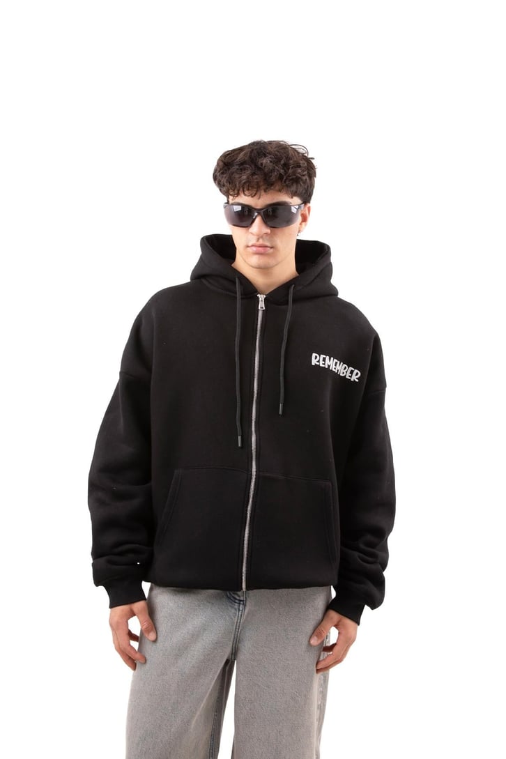 Remember Baskılı Beyaz Oversize Zip Hoodie