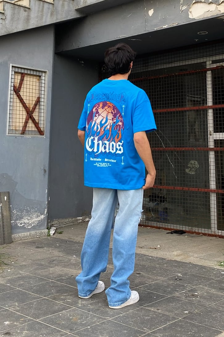 Renk Geçişli Yırtık Detaylı Baggy Jean