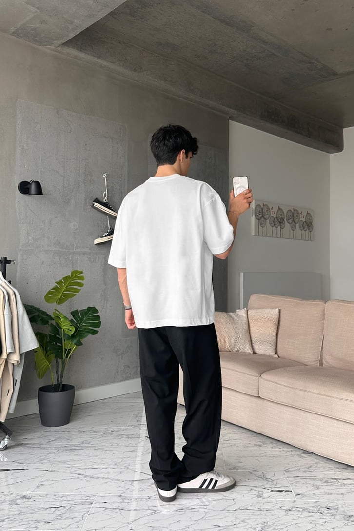 Represent Baskılı Beyaz Oversize Tişört
