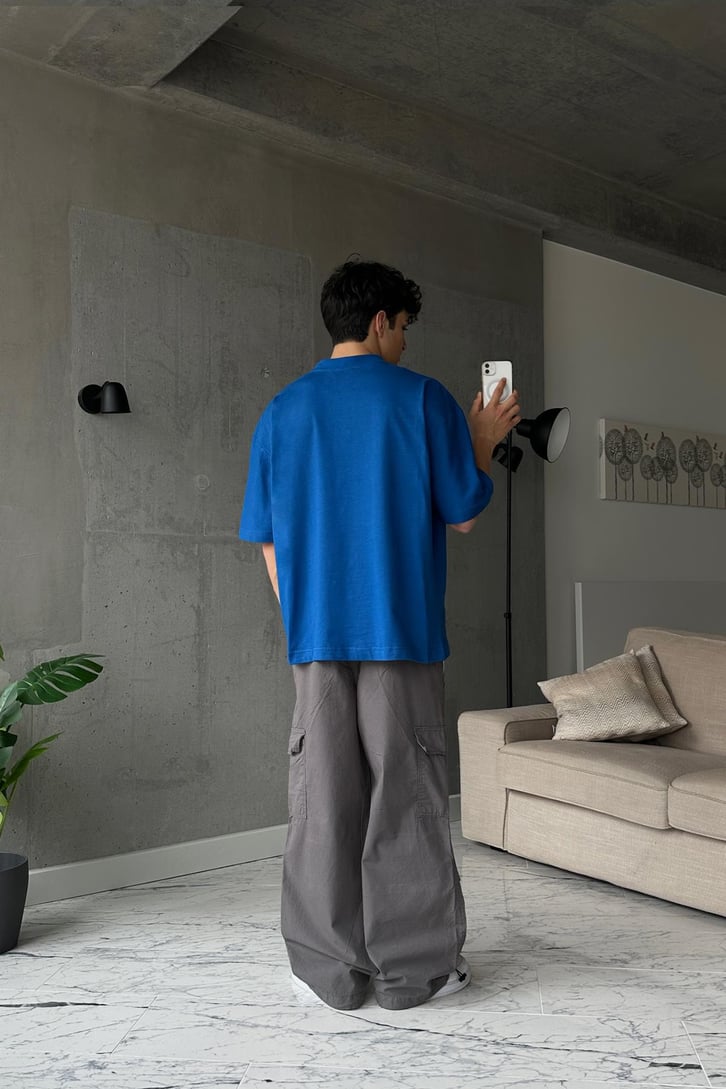 Represent Baskılı Mavi Oversize Tişört