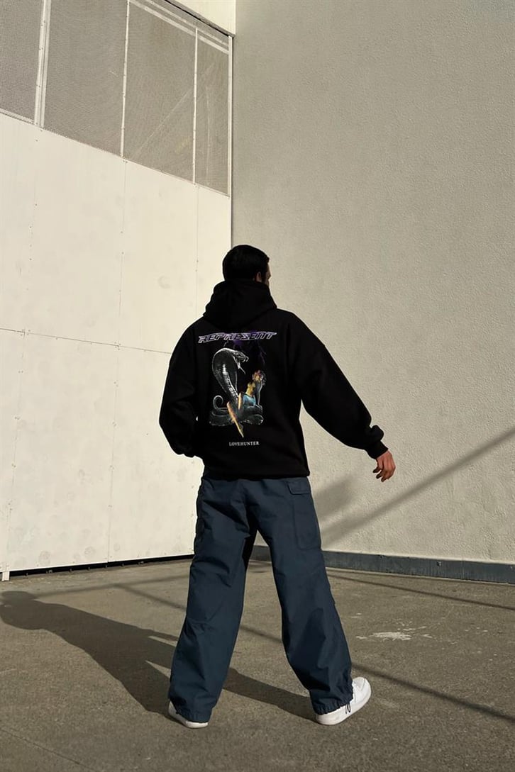 Represent Baskılı Siyah Oversize Hoodie