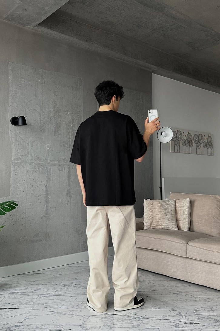 Represent Baskılı Siyah Oversize Tişört