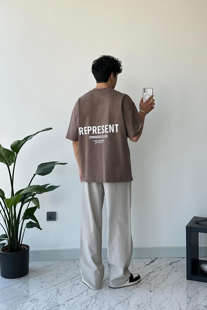 Represent Sırt Baskılı Kahverengi Oversize Tişört