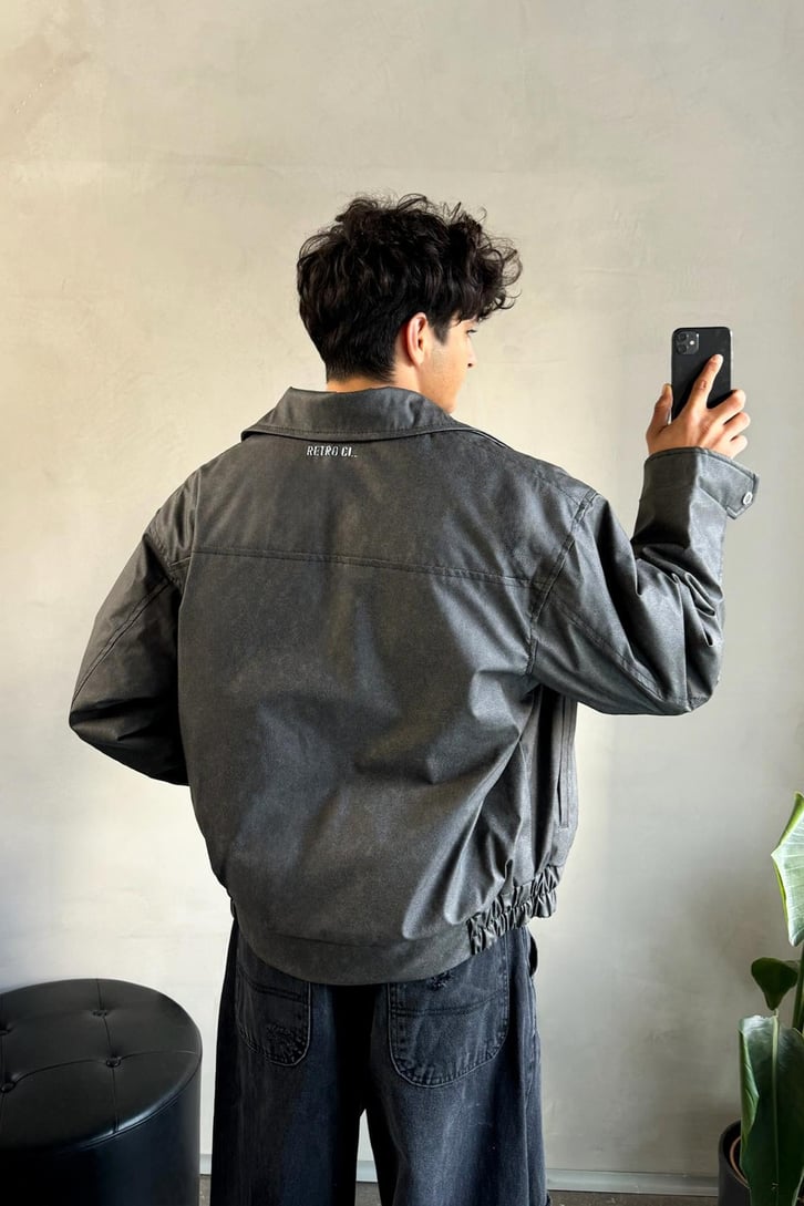 Retro Baskılı Bomber Ceket