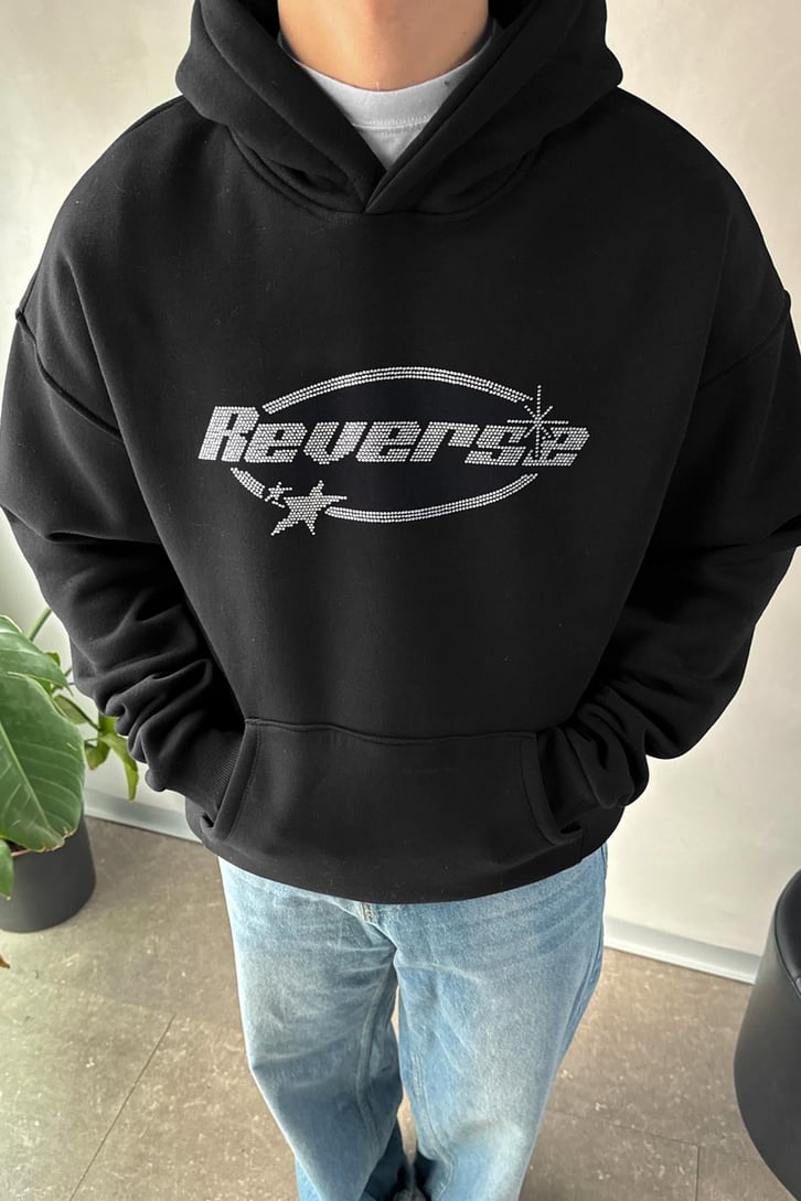 Reverse Taş İşlemeli Oversize Hoodie
