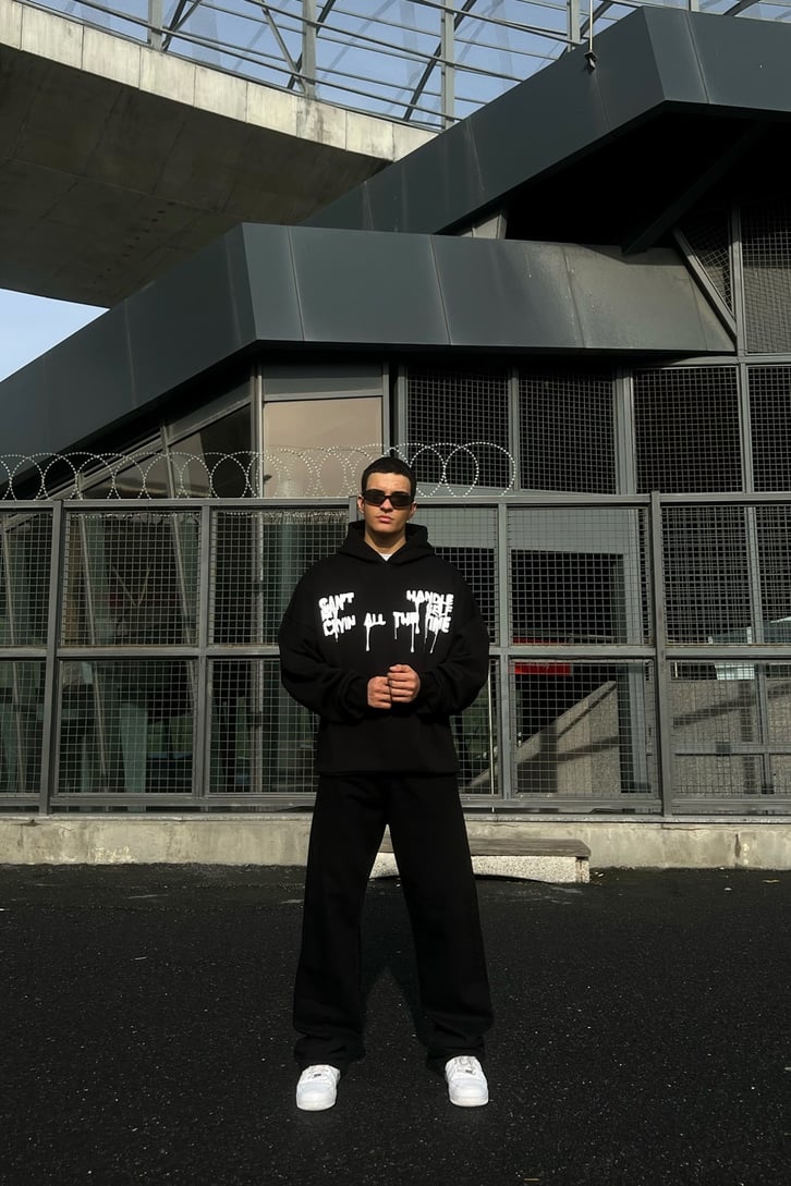 Right Wrong Baskılı Siyah Oversize Hoodie