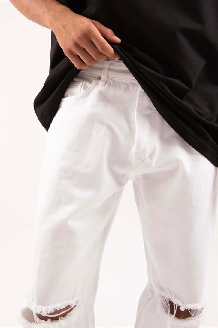Ripped Detail Beyaz Baggy Jean
