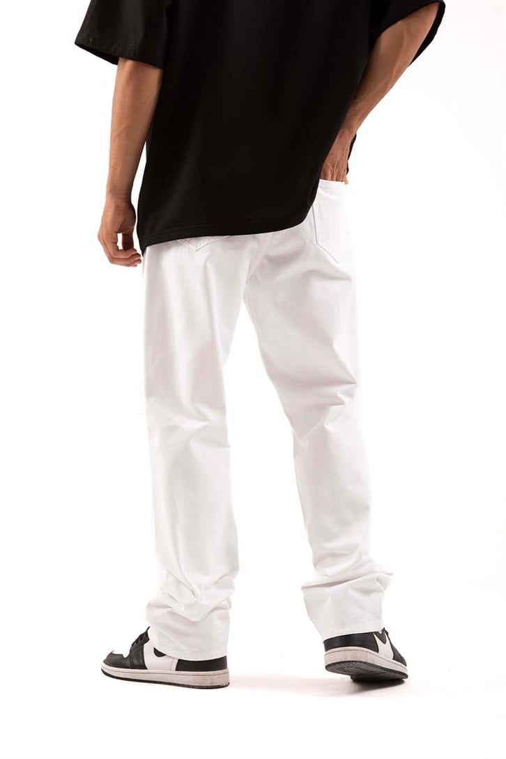Ripped Detail Beyaz Baggy Jean