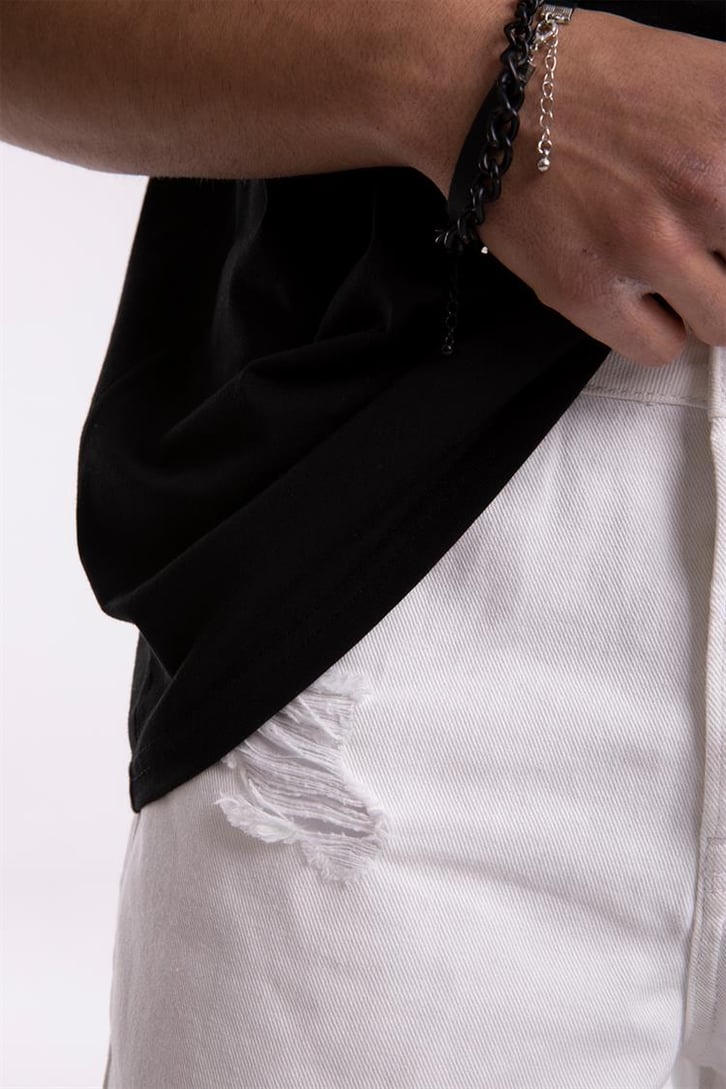 Ripped Detail Beyaz Jean Şort