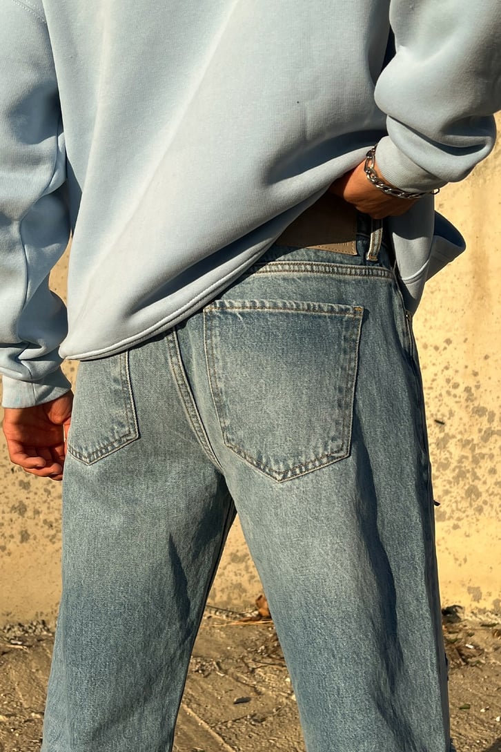 Ripped Detail Buz Mavi Baggy Jean