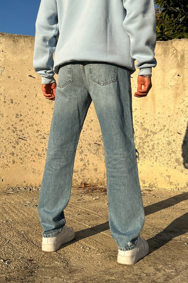 Ripped Detail Buz Mavi Baggy Jean