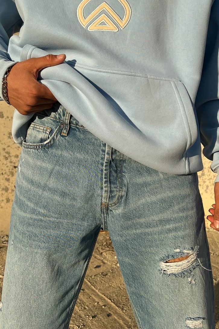 Ripped Detail Buz Mavi Baggy Jean