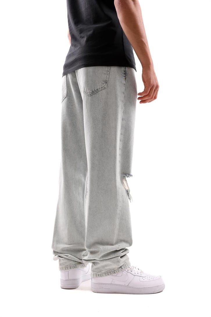Ripped Detail Buz Mavi Baggy Jean