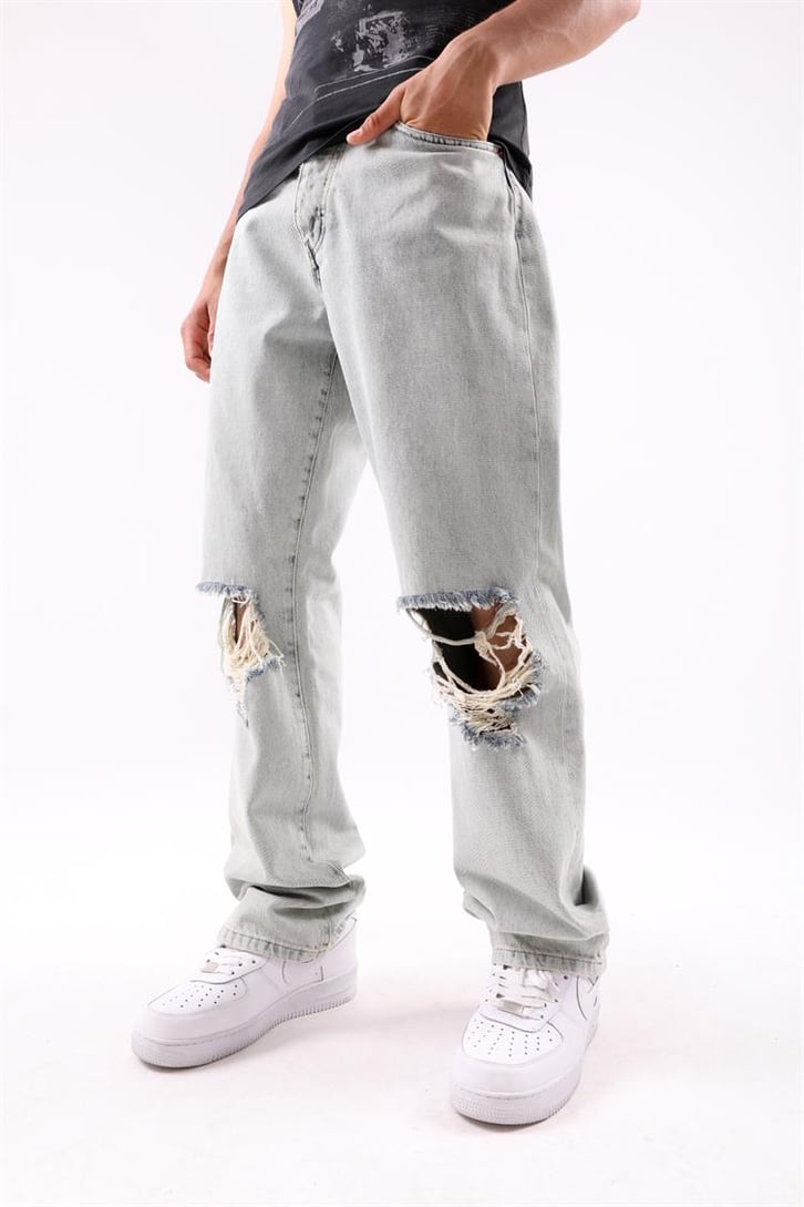 Ripped Detail Buz Mavi Baggy Jean