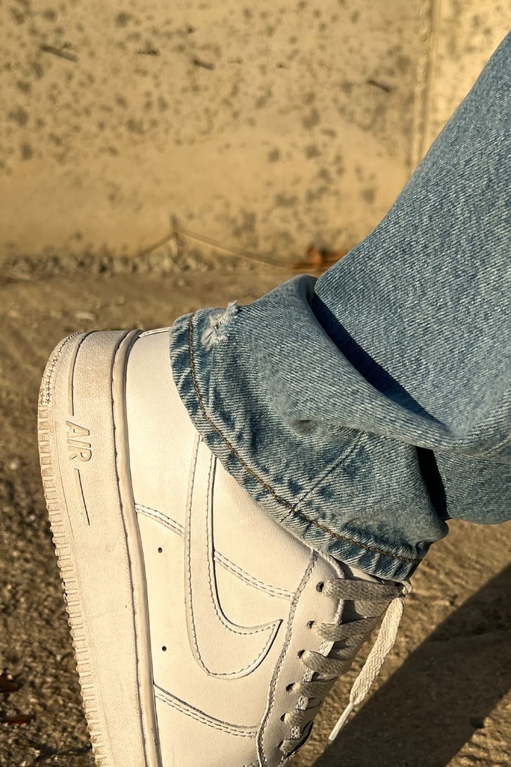 Ripped Detail Buz Mavi Baggy Jean