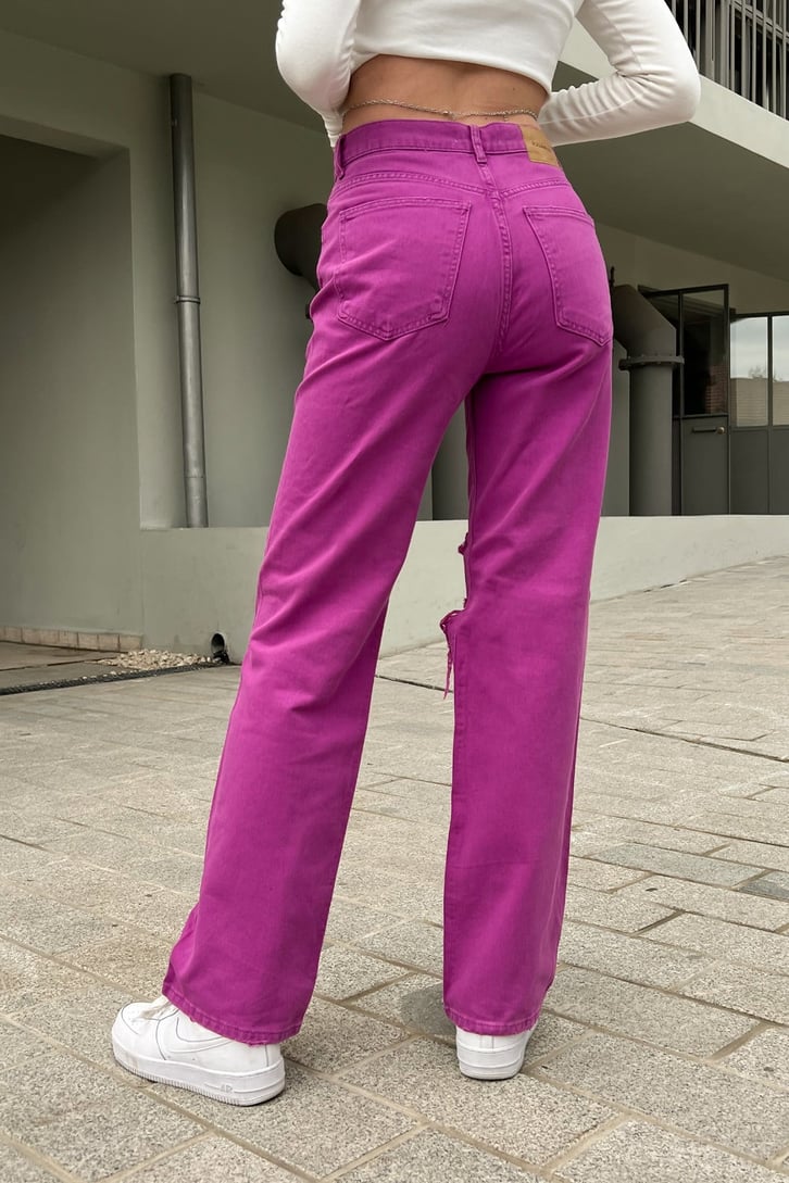 Ripped Detail Fuşya Baggy Jean