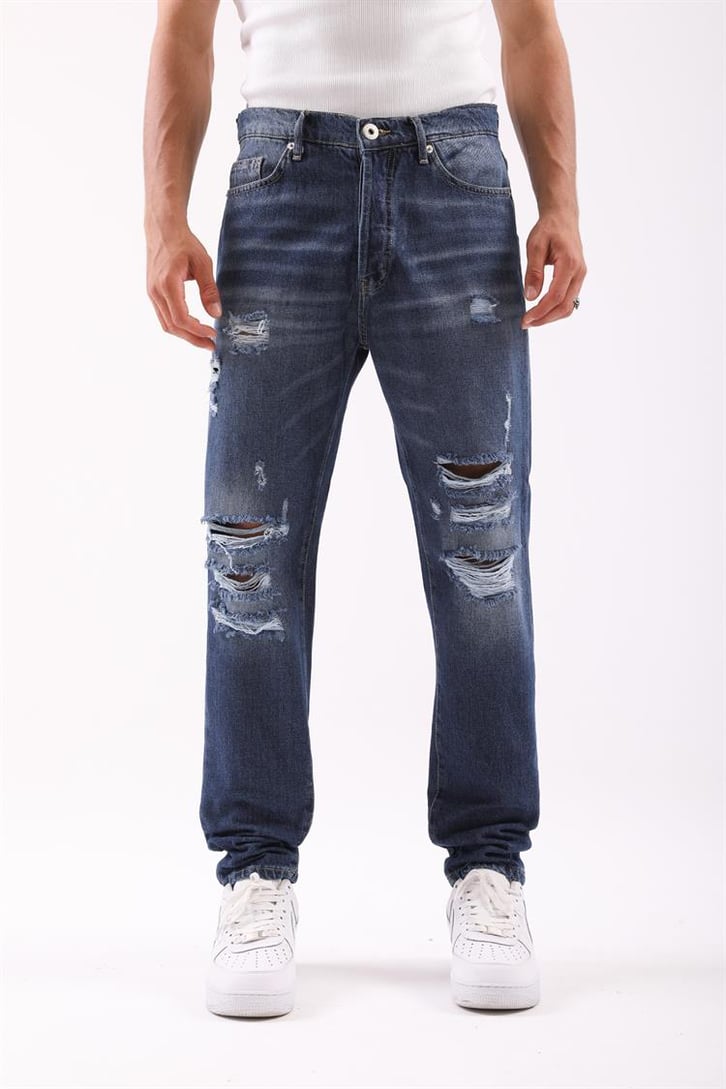 Ripped Detail Koyu Mavi Regular Fit Jean