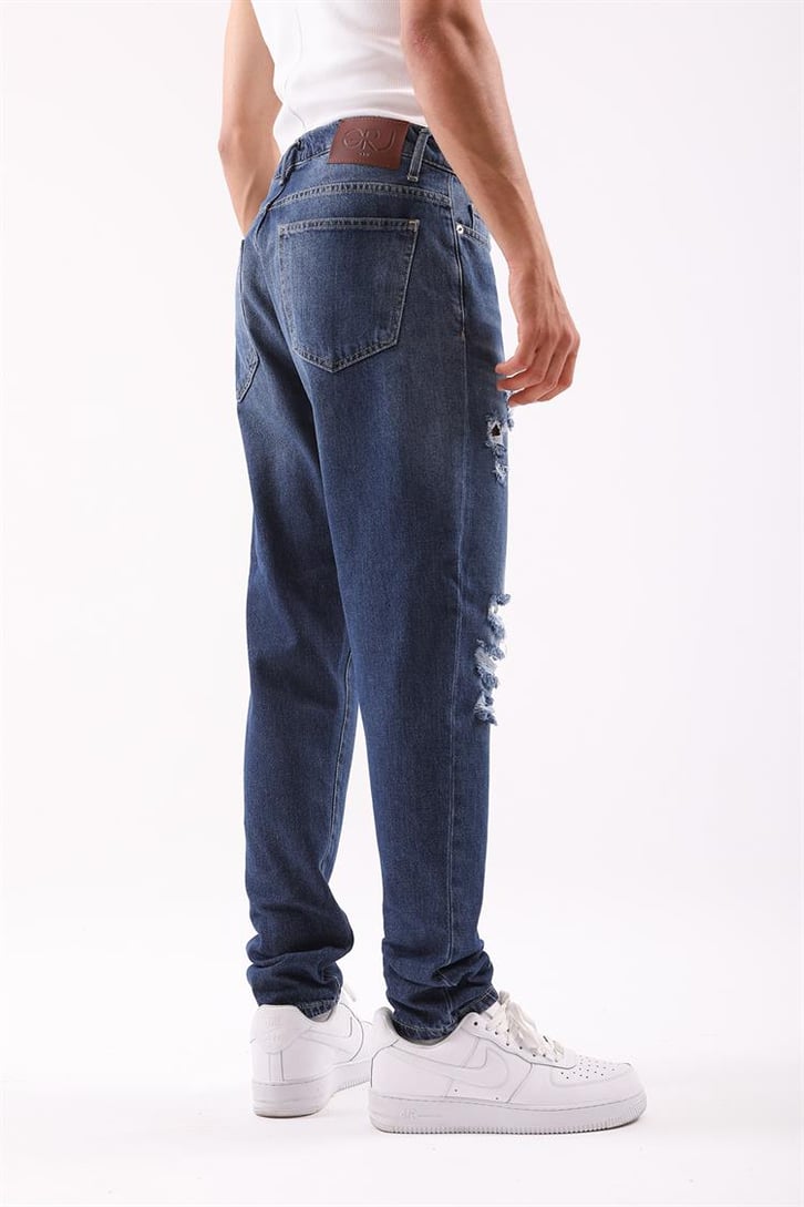 Ripped Detail Koyu Mavi Regular Fit Jean