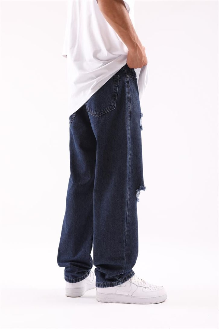 Ripped Detail Koyu Mavi Regular Fit Jean
