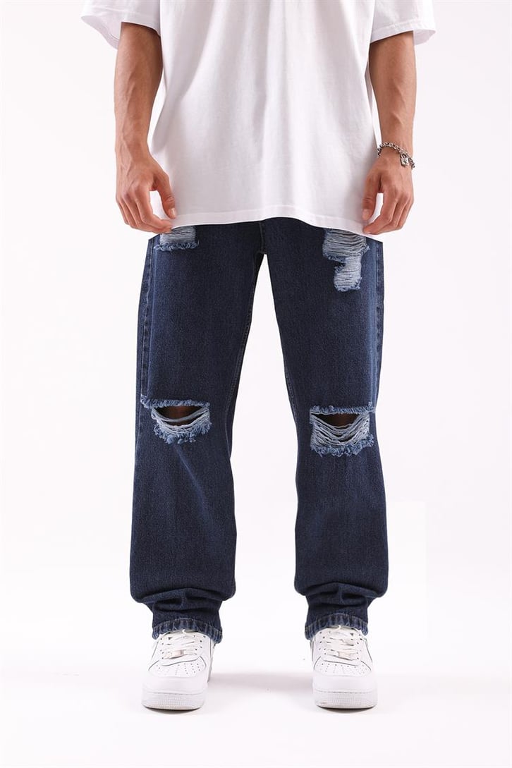 Ripped Detail Koyu Mavi Regular Fit Jean