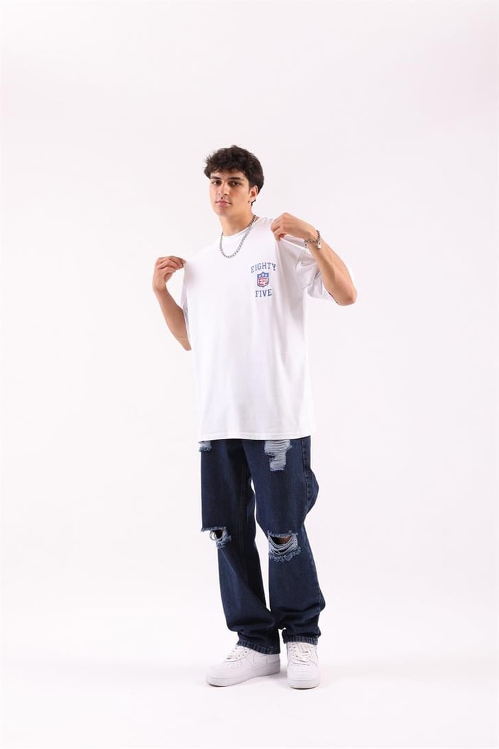 Ripped Detail Koyu Mavi Regular Fit Jean