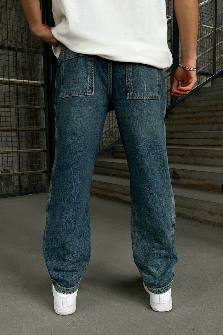 Ripped Detail Mavi Baggy Jean