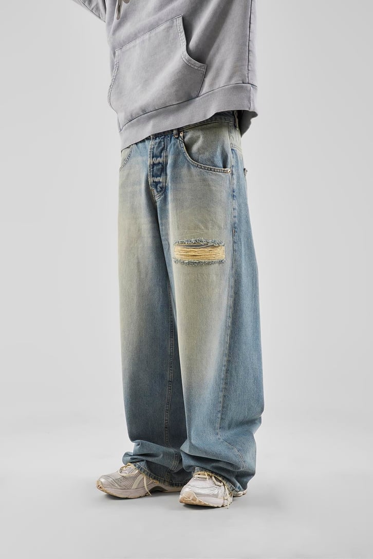 Ripped Detay Mavi Baggy Jean