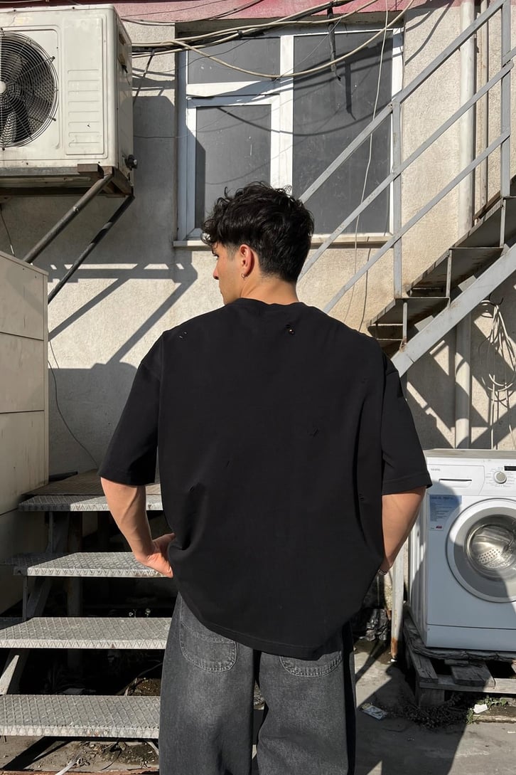 Ripped Gri Oversize Tişört