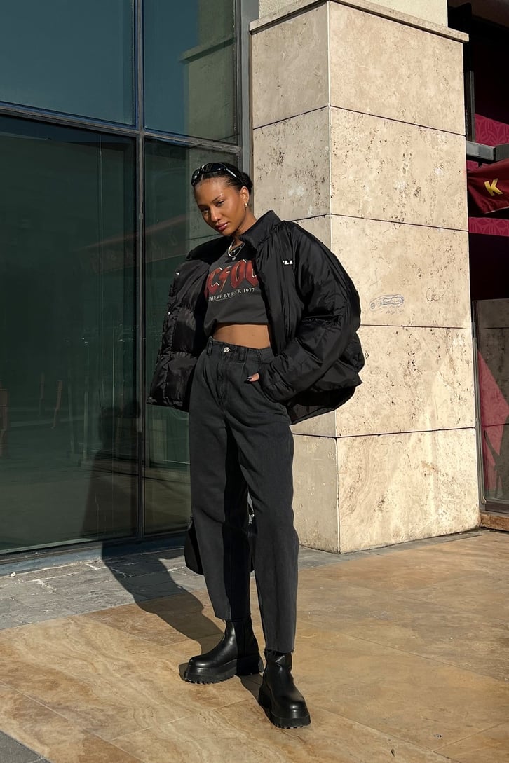 Ripped Leg Antrasit Mom Fit Jean