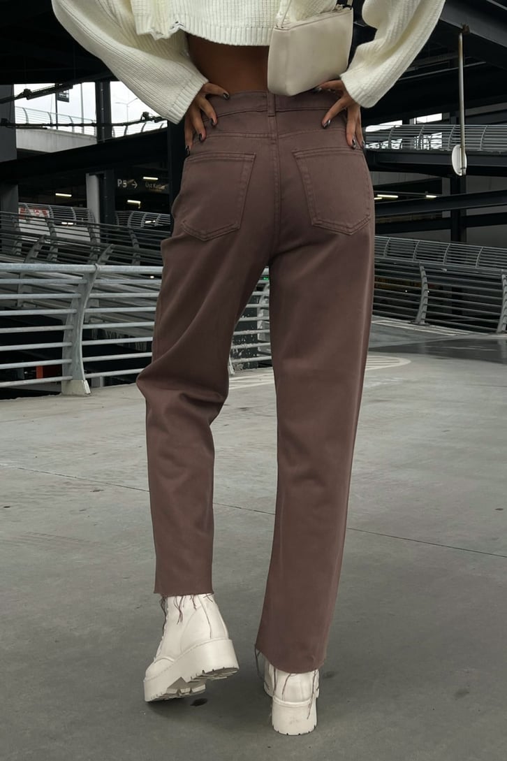Ripped Leg Kahverengi Baggy Jean
