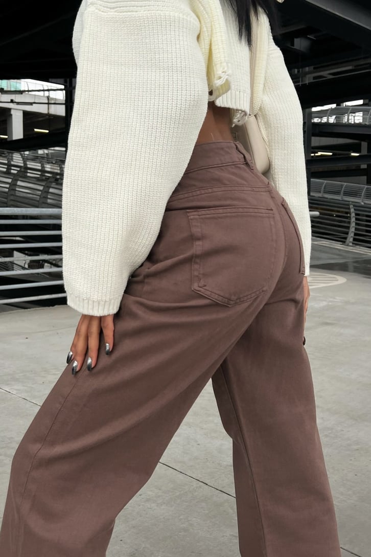 Ripped Leg Kahverengi Baggy Jean